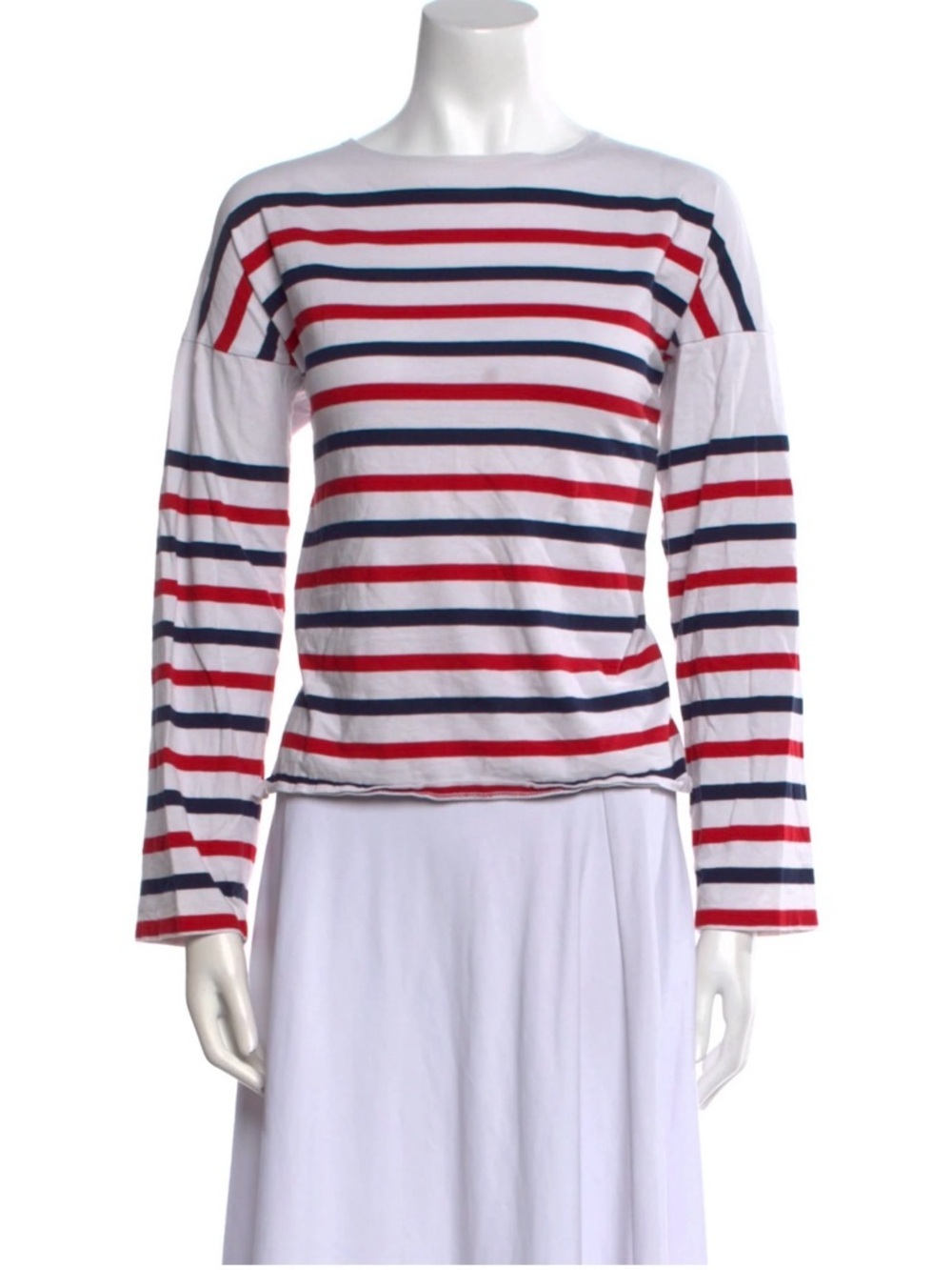 La Ligne Breton Striped Long Sleeve Top White Red Navy | Size XS